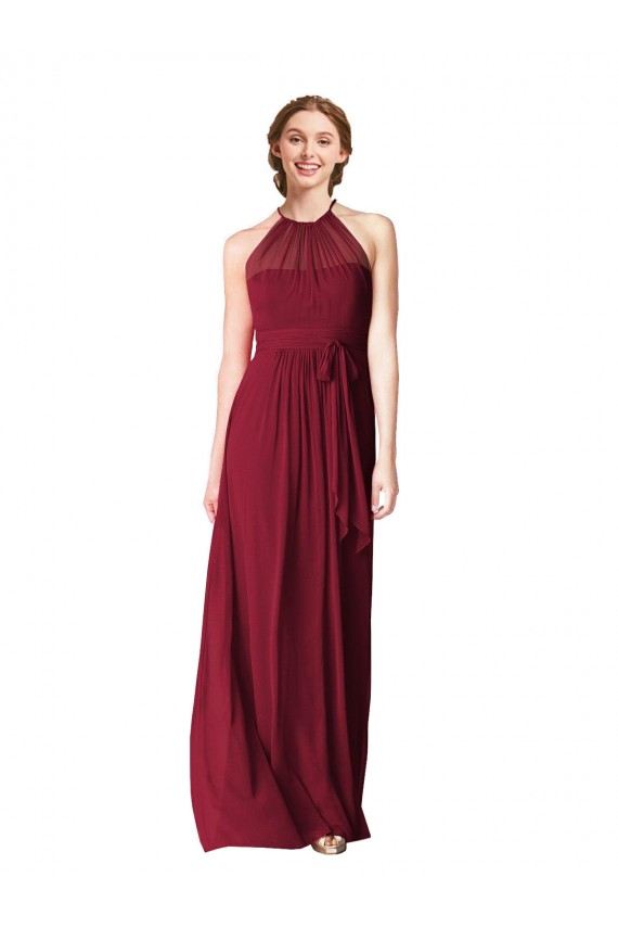 Fábrica de Chiffon Cabeçada Comprimento Chão Sem Mangas Vestido Formais / Vestido de Madrinha