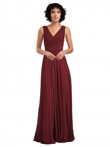 Fábrica de Costas em V Chiffon Decote V Comprimento Chão Sem Mangas Vestidos de Festa
