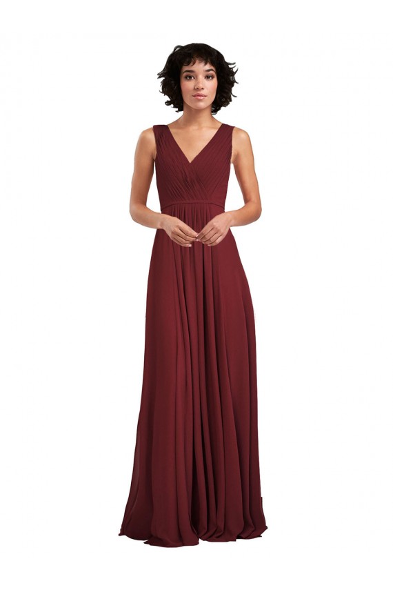 Fábrica de Costas em V Chiffon Decote V Comprimento Chão Sem Mangas Vestidos de Festa