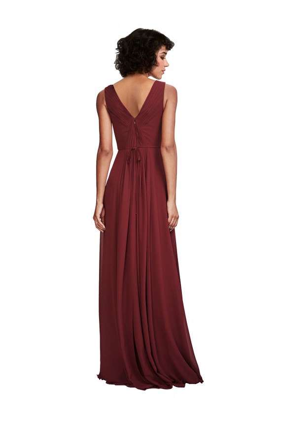 Fábrica de Costas em V Chiffon Decote V Comprimento Chão Sem Mangas Vestidos de Festa