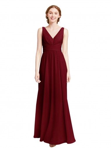 Fábrica de Chiffon Decote V Comprimento Chão Sem Mangas Vestidos de Madrinha / Vestidos Formais