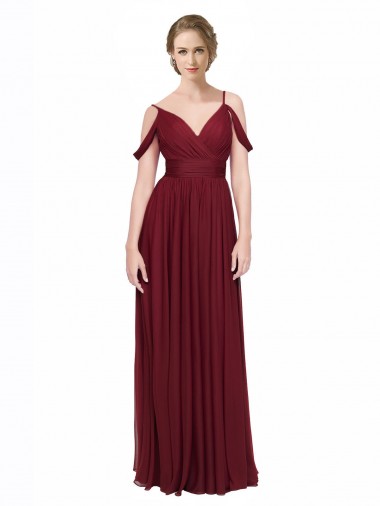 Fábrica de Lombar Chiffon Fora do Ombro Comprimento Chão Sem Mangas Borgonha Vestidos de Madrinha