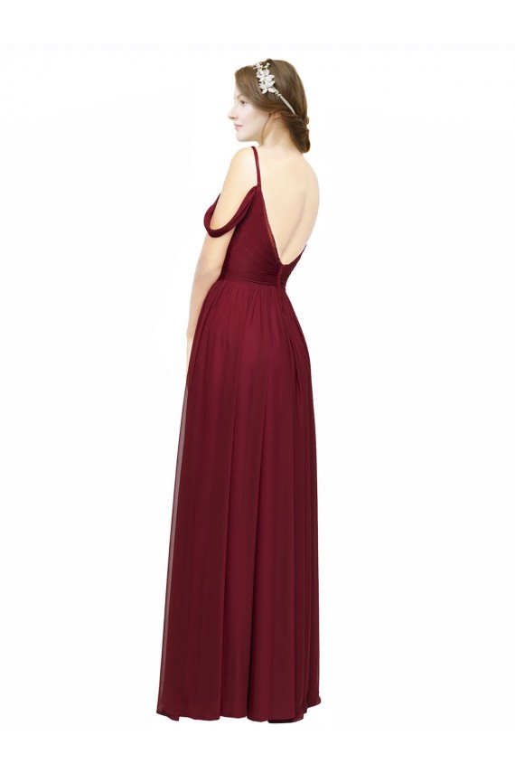 Fábrica de Lombar Chiffon Fora do Ombro Comprimento Chão Sem Mangas Borgonha Vestidos de Madrinha