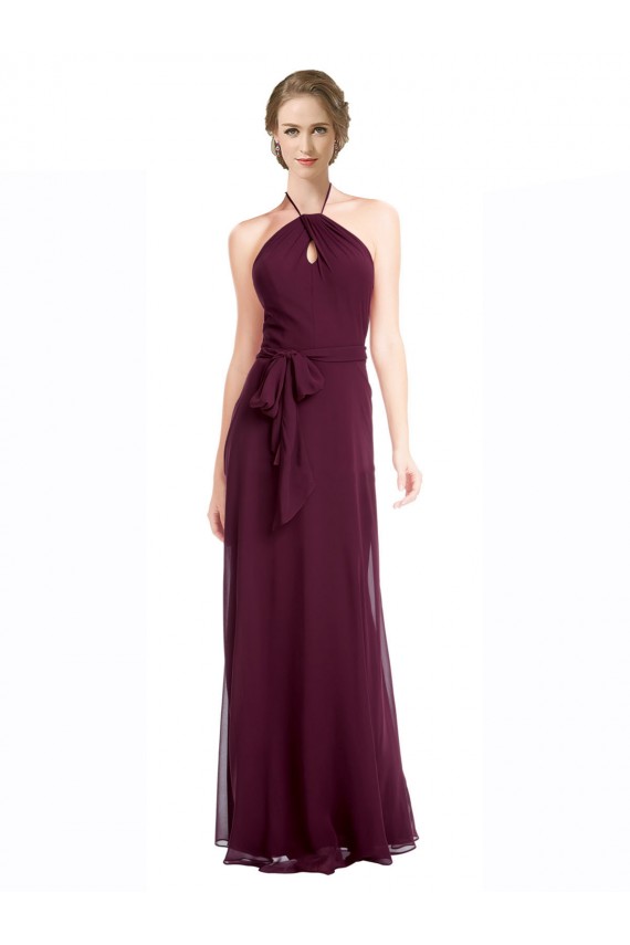 Fábrica de Lombar Chiffon Alças finas Comprimento Chão Sem Mangas Borgonha Vestidos de Madrinha