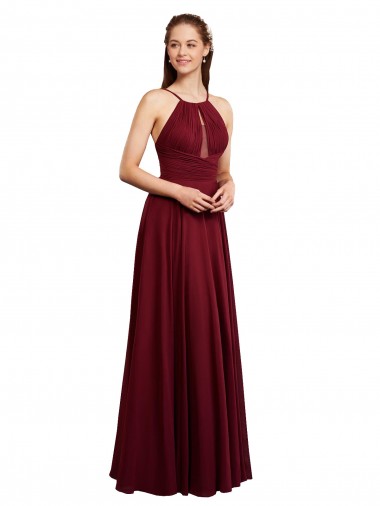 Fábrica de Abrir de volta Chiffon Alças finas Comprimento Chão Sem Mangas Vestido de Madrinha