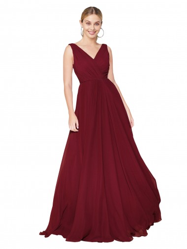Fábrica de Costas em V Chiffon Decote V Comprimento Chão Sem Mangas Vestidos de Madrinha / Vestidos de Noite / Vestidos de Festa
