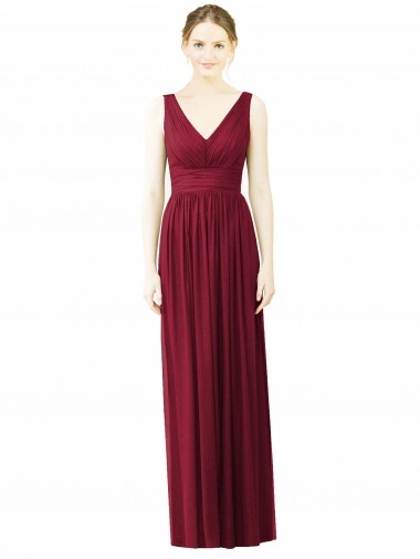 Fábrica de Costas em V Chiffon Decote V Comprimento Chão Sem Mangas Vestido de Festa / Vestido de Madrinha