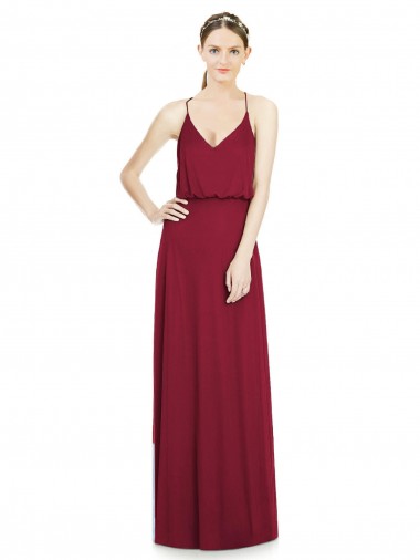Fábrica de Chiffon Decote V Comprimento Chão Sem Mangas Borgonha Vestidos de Madrinha