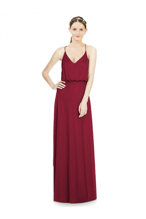Fábrica de Chiffon Decote V Comprimento Chão Sem Mangas Borgonha Vestidos de Madrinha