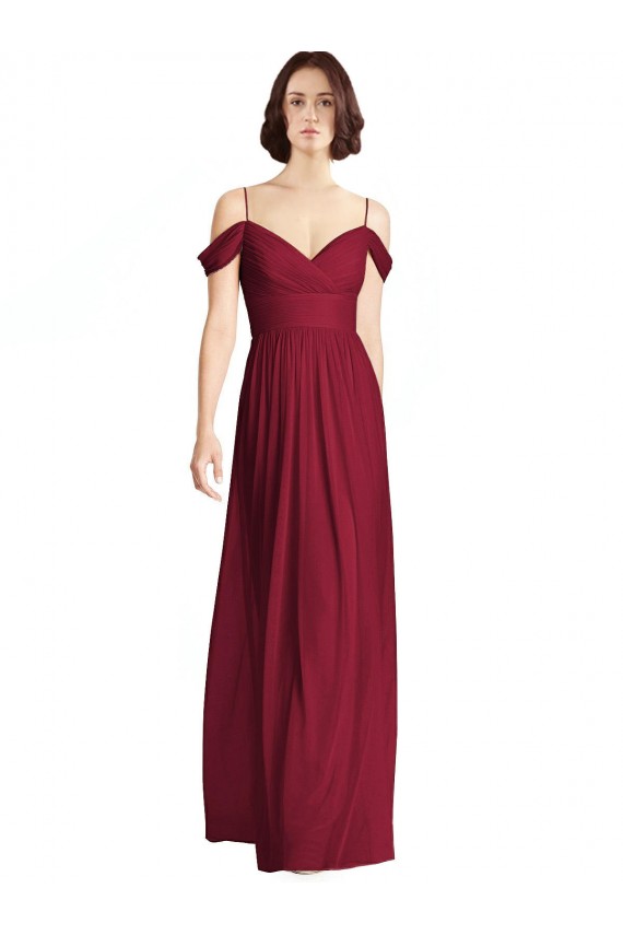 Fábrica de Chiffon Fora do Ombro Comprimento Chão Sem Mangas Vestidos de Festa / Vestidos de Madrinha
