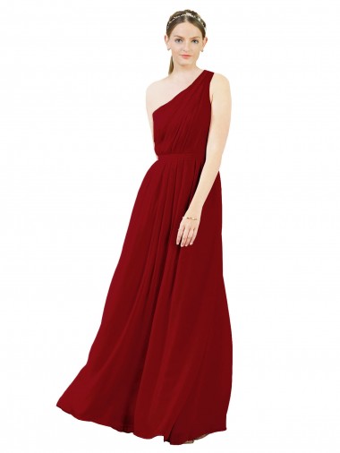 Fábrica de Chiffon Um Ombro Comprimento Chão Sem Mangas Longo Vestido de Madrinha / Vestido de Baile