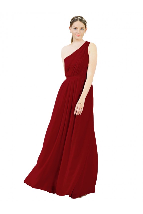 Fábrica de Chiffon Um Ombro Comprimento Chão Sem Mangas Longo Vestido de Madrinha / Vestido de Baile