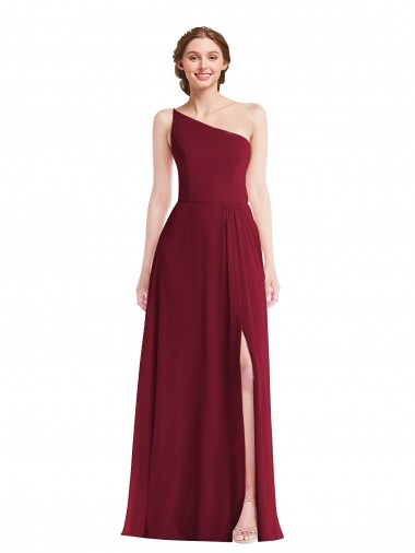 Fábrica de Chiffon Um Ombro Comprimento Chão Sem Mangas Longo Vestido de Madrinha / Vestido Formais