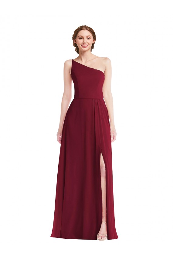 Fábrica de Chiffon Um Ombro Comprimento Chão Sem Mangas Longo Vestido de Madrinha / Vestido Formais