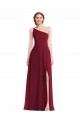 Fábrica de Chiffon Um Ombro Comprimento Chão Sem Mangas Longo Vestido de Madrinha / Vestido Formais