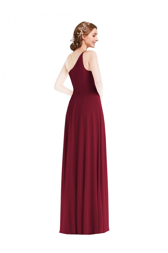 Fábrica de Chiffon Um Ombro Comprimento Chão Sem Mangas Longo Vestido de Madrinha / Vestido Formais