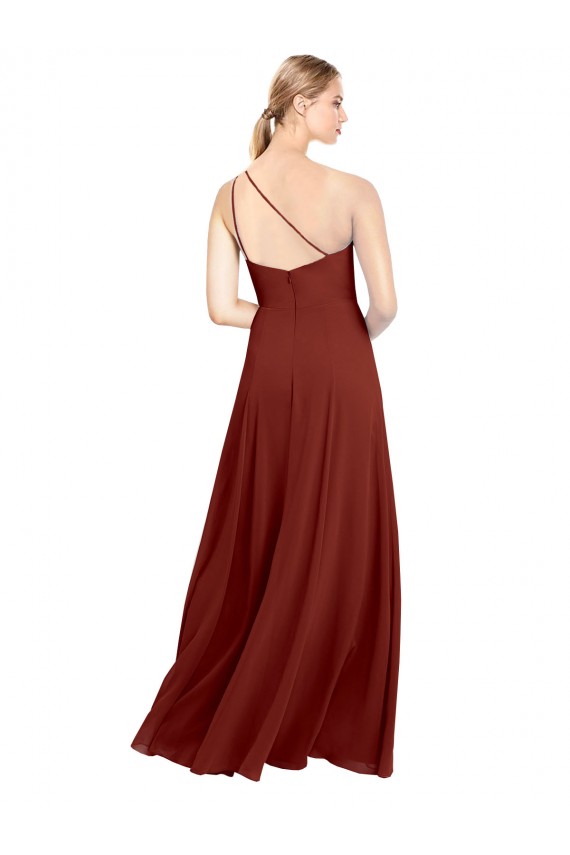 Fábrica de Chiffon Um Ombro Comprimento Chão Sem Mangas Longo Vestido de Madrinha
