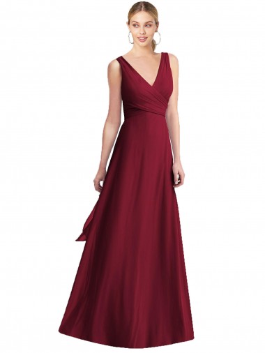 Fábrica de Costas em V Chiffon Decote V Comprimento Chão Sem Mangas Vestidos de Festa / Vestidos de Madrinha