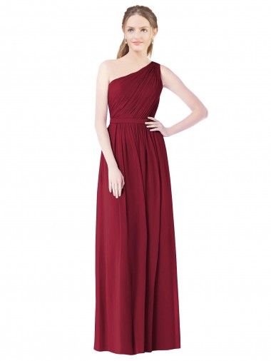 Fábrica de Chiffon Um Ombro Comprimento Chão Sem Mangas Linha A Vestido de Madrinha
