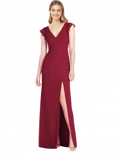 Fábrica de Amarrar para trás Chiffon Decote V Comprimento Chão Mangas Folhos Vestidos de Madrinha