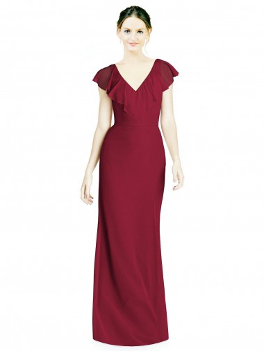 Fábrica de Costas em V Chiffon Decote V Comprimento Chão Sem Mangas Trombeta Vestidos de Madrinha
