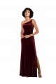 Fábrica de Veludo Elástico Um Ombro Comprimento Chão Sem Mangas Coluna Vestidos de Madrinha / Vestidos de Noite / Vestidos de Festa