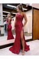 Fábrica de Lantejoulas Veludo Um Ombro Comboio Varredela Sem Mangas Sereia Vestidos de Festa