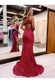 Fábrica de Lantejoulas Veludo Um Ombro Comboio Varredela Sem Mangas Sereia Vestidos de Festa
