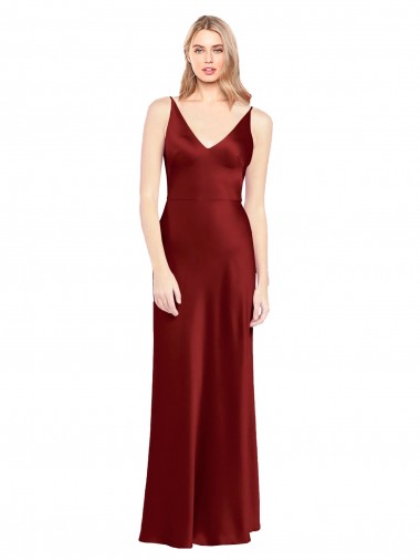 Fábrica de Costas em V Cetim Elástico Alças finas Comprimento Chão Sem Mangas Longo Vestidos de Madrinha / Vestidos de Noite / Vestidos de Festa