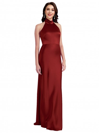 Fábrica de Abrir de volta Cetim Elástico Cabeçada Comprimento Chão Sem Mangas Vestidos de Madrinha / Vestidos de Noite / Vestidos de Festa