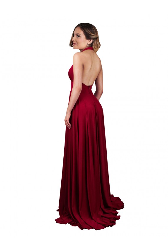Fábrica de Abrir de volta Spandex Cabeçada Comprimento Chão Sem Mangas Longo Vestidos de Madrinha / Vestidos de Noite / Vestidos de Festa