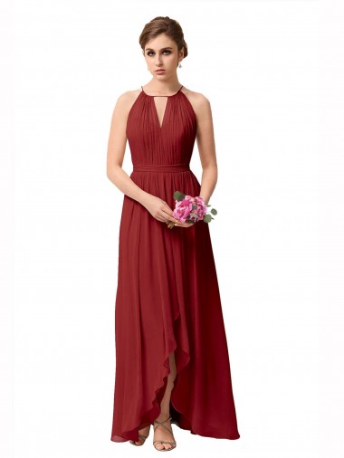 Fábrica de Chiffon Decote Alto Alto Baixo Sem Mangas Alto Baixo, Vestidos de Madrinha