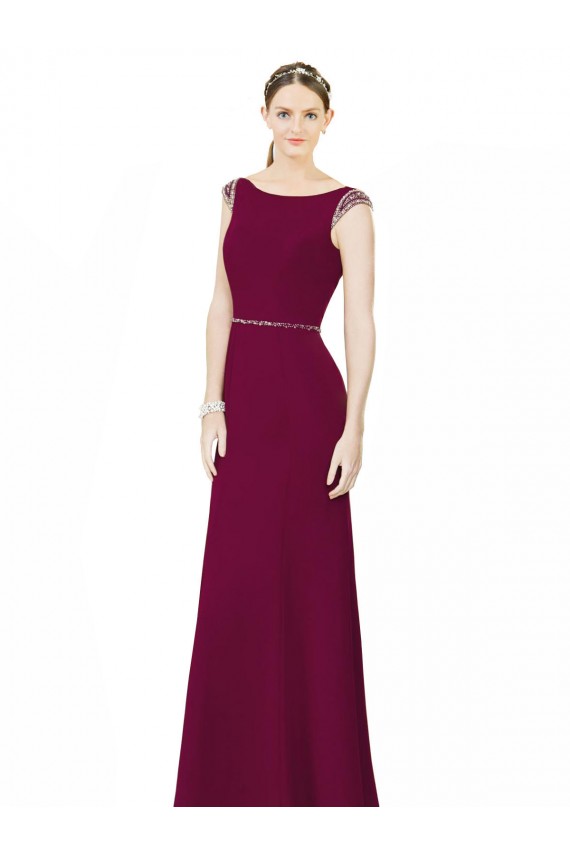 Fábrica de Lombar Chiffon Decote Barco Comprimento Chão Sem Mangas Longo Vestidos de Madrinha