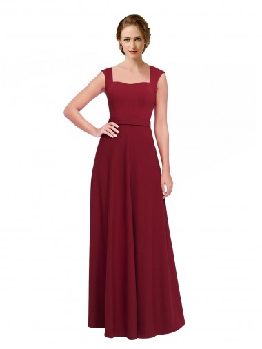 Fábrica de Crepe Esticado Decote Quadrado Comprimento Chão Sem Mangas Vestidos de Madrinha / Vestidos de Festa