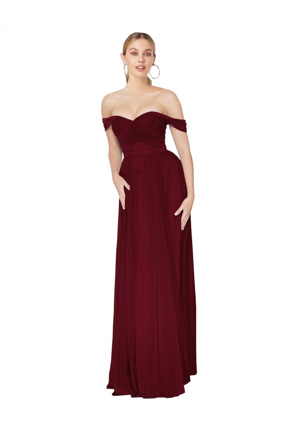 Fábrica de Chiffon Fora do Ombro Comprimento Chão Sem Mangas Vestidos de Madrinha / Vestidos de Noite / Vestidos de Festa