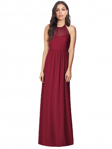 Fábrica de Chiffon Cabeçada Comprimento Chão Sem Mangas Trombeta Vestidos de Madrinha