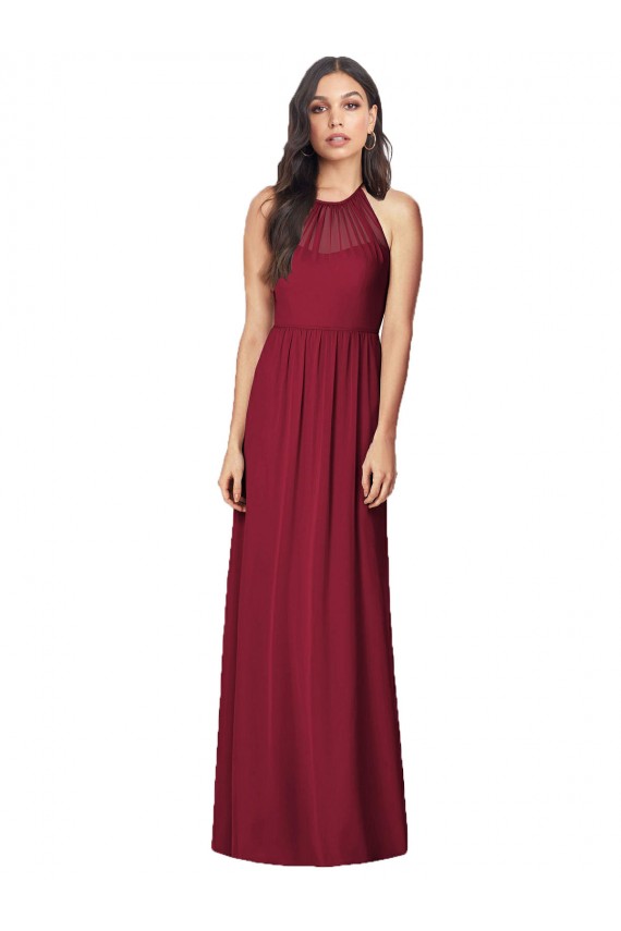 Fábrica de Chiffon Cabeçada Comprimento Chão Sem Mangas Trombeta Vestidos de Madrinha
