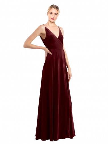 Fábrica de Costas em V Veludo Elástico Decote V Comprimento Chão Sem Mangas Vestidos de Madrinha / Vestidos de Festa / Vestidos de Noite