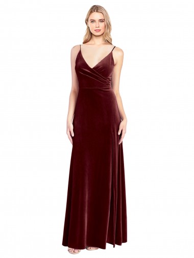 Fábrica de Costas em V Veludo Elástico Decote V Comprimento Chão Sem Mangas Linha A Longo Vestidos de Madrinha / Vestidos de Festa