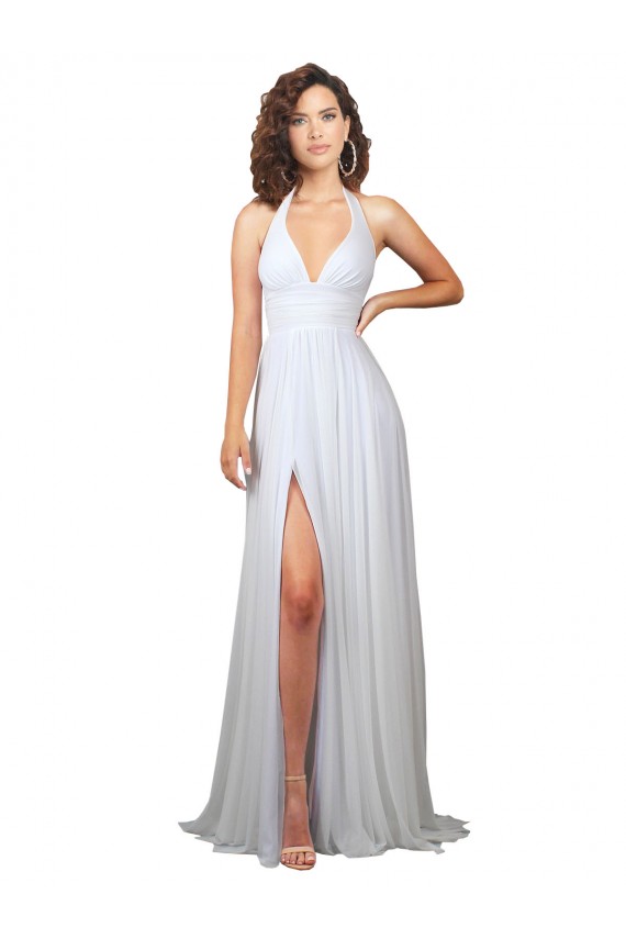Fábrica de Lombar Chiffon Decote V Comboio Varredela Sem Mangas Vestidos de Madrinha