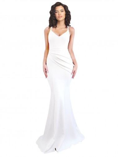 Fábrica de Lombar Crepe Esticado Alças finas Comprimento Chão Sem Mangas Sereia Vestidos de Madrinha / Vestidos de Noite / Vestidos de Festa