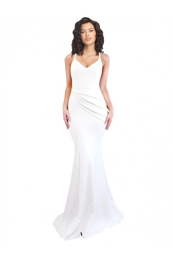 Fábrica de Lombar Crepe Esticado Alças finas Comprimento Chão Sem Mangas Sereia Vestidos de Madrinha / Vestidos de Noite / Vestidos de Festa