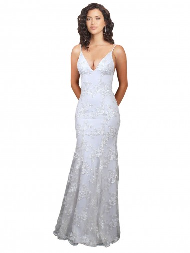 Fábrica de Abrir de volta Crepe Esticado & Lantejoulas Tule Decote V Comprimento Chão Sem Mangas Sereia Vestidos de Madrinha / Vestidos de Noite / Vestidos de Festa