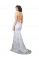 Fábrica de Abrir de volta Crepe Esticado & Lantejoulas Tule Decote V Comprimento Chão Sem Mangas Sereia Vestidos de Madrinha / Vestidos de Noite / Vestidos de Festa