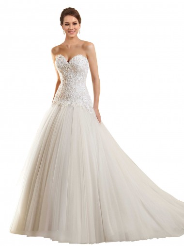 Fábrica de Tule & Renda Amor Comboio Capela Sem Mangas Vestido de Baile Vestidos de Noiva