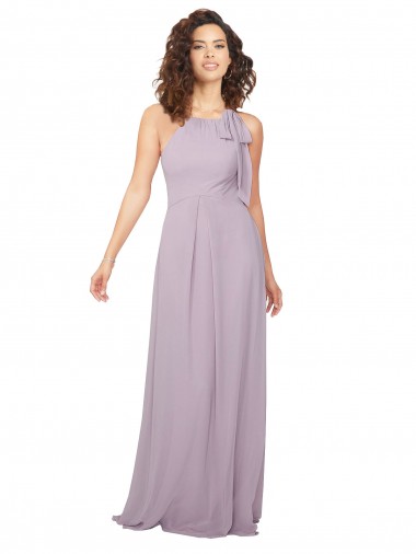 Fábrica de Buraco da fechadura Chiffon Cabeçada Comprimento Chão Sem Mangas Linha A Vestidos de Festa