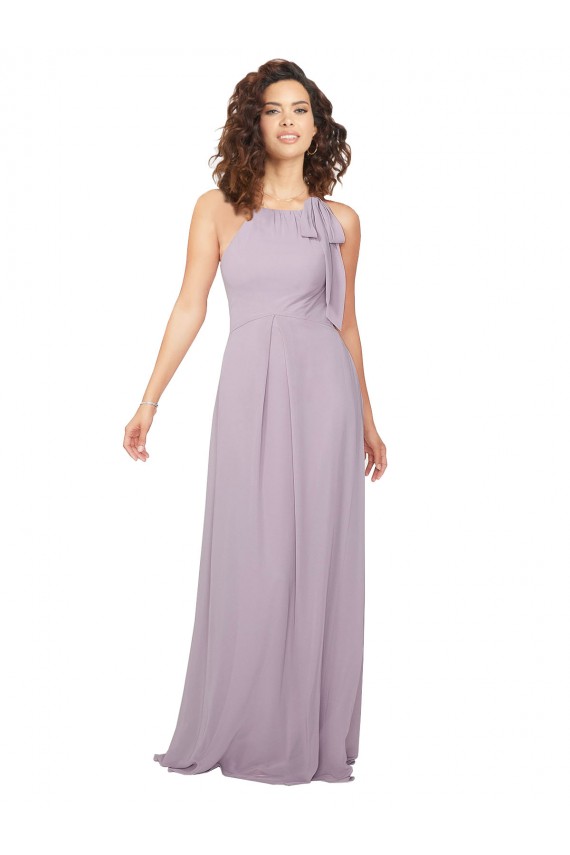 Fábrica de Buraco da fechadura Chiffon Cabeçada Comprimento Chão Sem Mangas Linha A Vestidos de Festa
