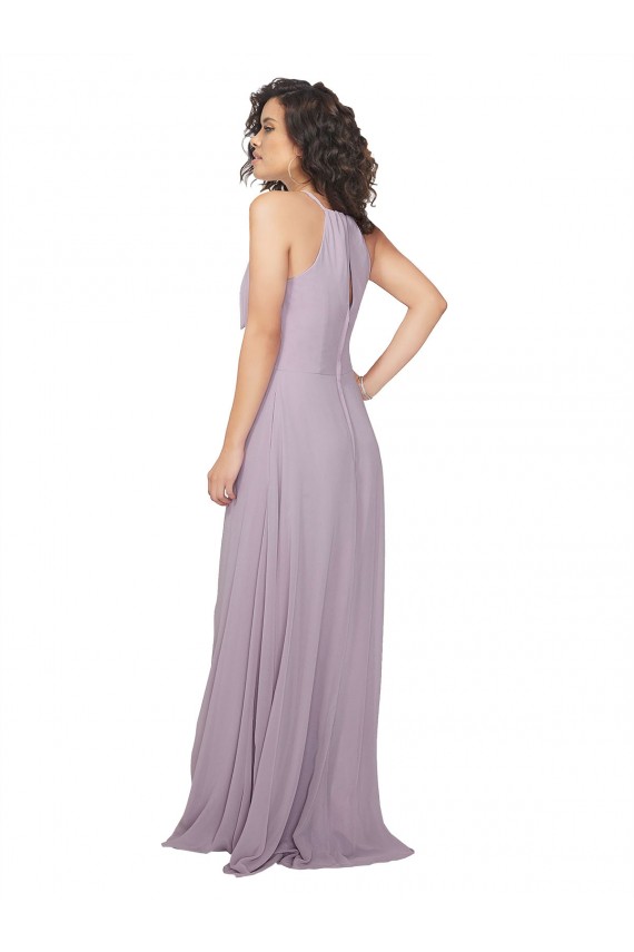 Fábrica de Buraco da fechadura Chiffon Cabeçada Comprimento Chão Sem Mangas Linha A Vestidos de Festa