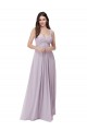 Fábrica de Lombar Chiffon Decote V Comprimento Chão Sem Mangas Linha A Longo Vestidos de Madrinha