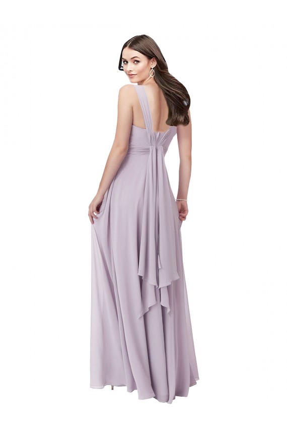 Fábrica de Lombar Chiffon Decote V Comprimento Chão Sem Mangas Linha A Longo Vestidos de Madrinha